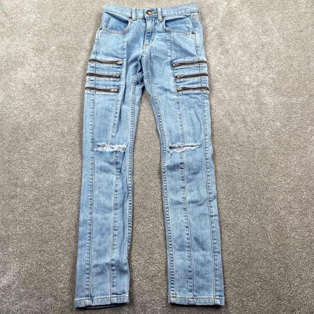 Carmar Denim Skinny Jeans Womens 23 Light Blue Multi Zipper Distressed Edge